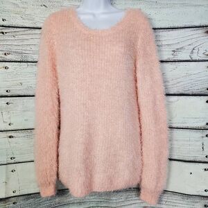 Madison Lilly Women’s Fuzzy Pink Eyelash Sweater, M